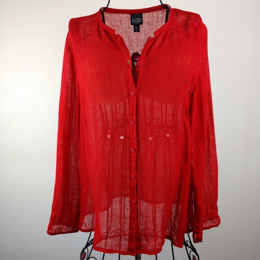 Eileen Fisher Linen Tunic in Red Petite M EUC